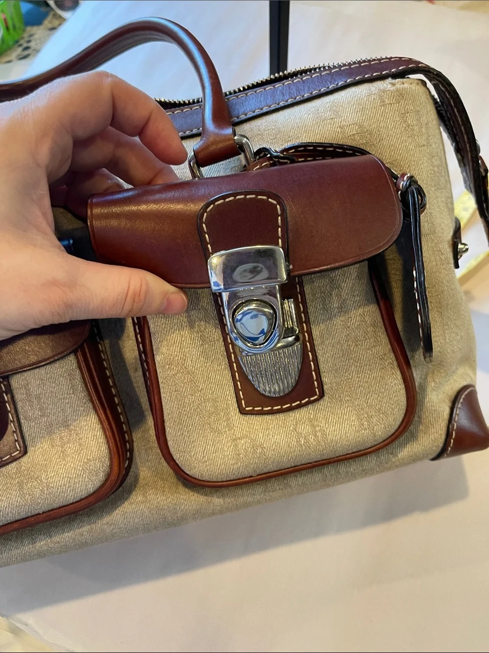 DOONEY & BOURKE MONOGRAM CANVAS LEATHER SATCHEL PURSE HANDBAG